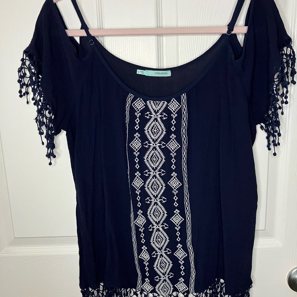 Navy Embroidered Women's Top